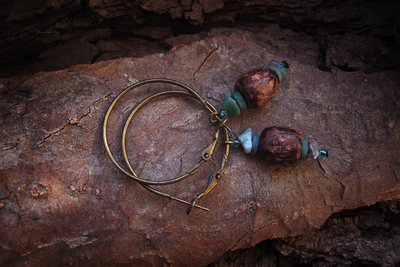 Бохо-серьги на кольцах "Моховый бор"