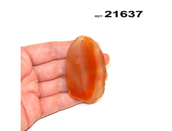 Агат натуральный (срез) арт.21637: бежево-оранжевый с отв. - 26,2г - 62*37*6мм
