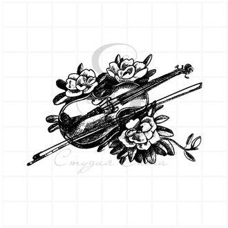 Штамп для скрапбукинга композиция Скрипка и смычок в цветах
