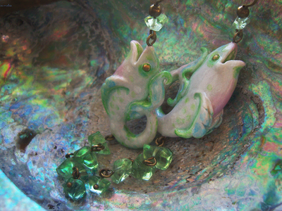 "Рыбки Хрустальной Лагуны", серьги в стиле фарфоровых украшений