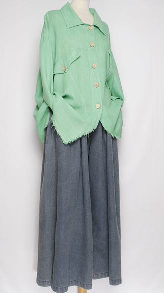 Блуза-жакет лён "КЛАПАНЫ ВИНТАЖНАЯ " яблоко, бирюзовая р.48-56