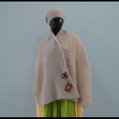 Мохеровый вязаный женский берет Vizio Италия 6945 B бежевый