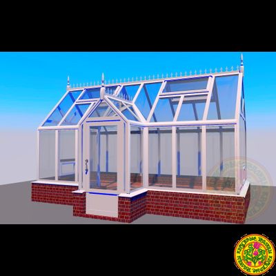 Базовая комплектация теплицы в английском стиле с холлом из стекала и алюминия ЕЛИЗАВЕТА XS размером 5000 x 2500 мм