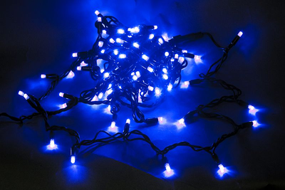 Гирлянда уличная Нить синий свет 10м 100led IP65 чёрный провод, морозостойкая