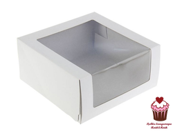 Коробка для торта белая с окном 22,5х22,5х11 см