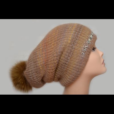 Шапка носок женская с помпоном Vizio Италия 5872 светло - коричневая