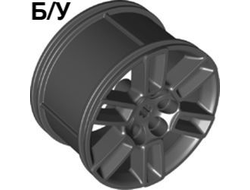 ! Б/У - Wheel 56mm D. x 34mm Technic Racing Medium, 6 Pin Holes, Axle Hole, Open Spokes, Black (49294 / 6257076) - Б/У