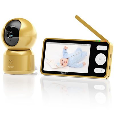 Wi-Fi видеоняня Ramili Baby RV1500GOLD с повышенной дальностью (монитор-камера до 300 м), монитор 5" и 1 поворотная видеокамера, просмотр через мобильные устройства по сервису р2р, DVR, Full HD 2 Mp