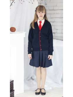 Кардиган школьный на пуговицах (синий с контрастной бейкой)