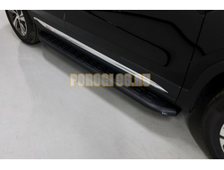 Пороги алюминиевые с пластиковой накладкой (карбон черные) 1720 мм ТСС для Changan CS75 FL 2020-