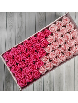 МИКС Розы из мыла 50 шт "Корея" Малиновый - Светло-розовый