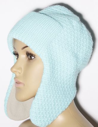 Шапка женская ушанка "Соты" 894  бирюзовая, коралл, чайная роза, т.бежевая, молочная, хаки, экрю, пудра, белая, синяя, бежевая, серая