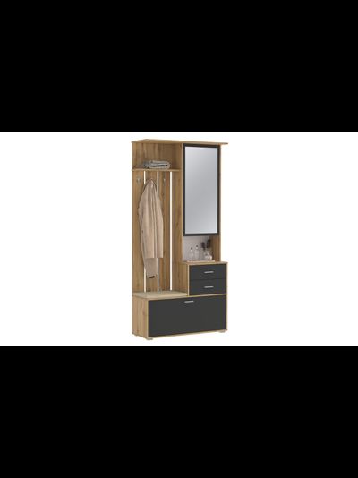 Антре 65.08 Шкаф для прихожей с зеркалом Дуб вотан/диамант серый/ДВПО белый/ткань велюр велутто кремовый 18