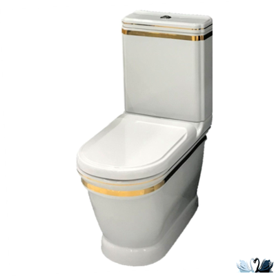 Унитаз Creavit Antik Gold AN360.001A0 напольный приставной, в комплекте с бачком AN410.A00, с золотой лентой