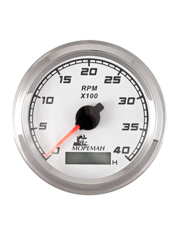Тахометр со счетчиком моточасов, Мореман 4000 об/мин, белый циферблат