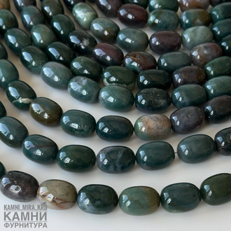 "Индийский агат" халцедон с хлоритом, яшмой, кварцем оливы 14,9x20,4 мм, цена за нить 20 см
