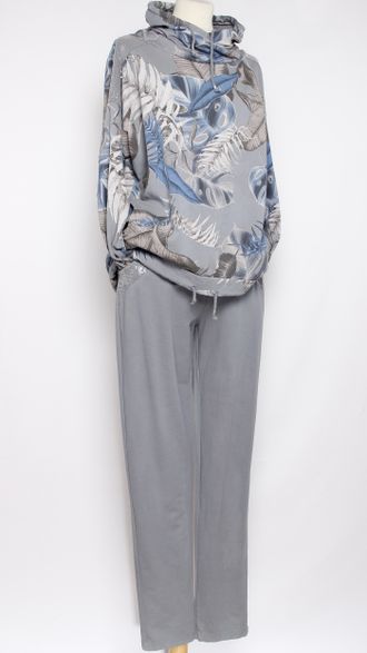 КОСТЮМ ХУДИ И БРЮКИ "Пайетки цветы" серый до 52р.