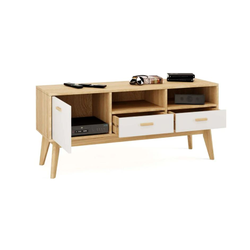 Калгари Тумба под ТВ 1280х400х570 Дуб натуральный светлый / Белый матовый