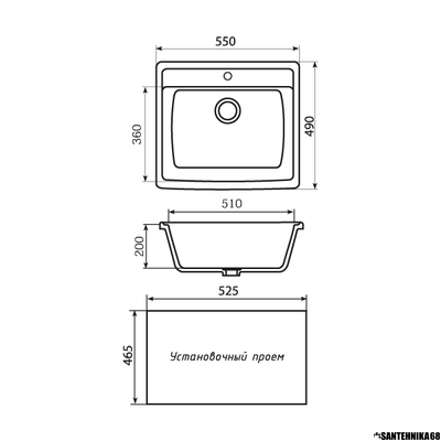 Мойки из искусственного мрамора MIXLINE ML-GM15 490*550*200мм прямоугольная