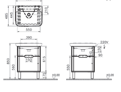 Шкаф VitrA Sento с раковиной, с 2 ящиками, 65 см, с LED подсветкой, цвет матовый антрацит, 60834