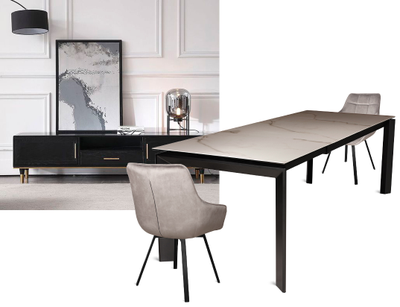 LARS черный / керамика мрамор 160(+70)х90