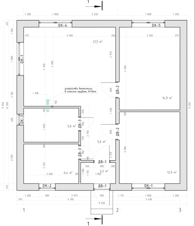 Одноэтажный дом с двумя спальнями 69.1 м² (S20)