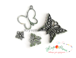 НАБОР МЕТАЛЛИЧЕСКИХ ПОДВЕСОК "БАБОЧКИ"  - 4ШТ - АНТИЧНОЕ СЕРЕБРО