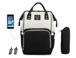 СУМКА-РЮКЗАК ДЛЯ МАМЫ LEQUEEN С USB (бежевый-черный)