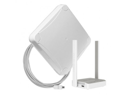 Комплект WiFi 3G/4G - панельная секторная антенна 1700-2700 МГц MIMO 18 дБ со встроенным модемом, USB кабель 10 м, Wi-Fi роутер 2.4 ГГц, LAN-3, кронштейн стеновой