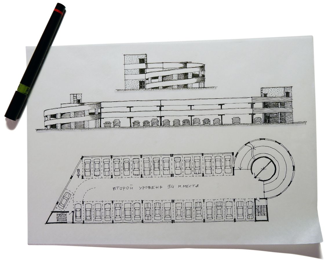 Эскиз паркинга на 100 автомобилей