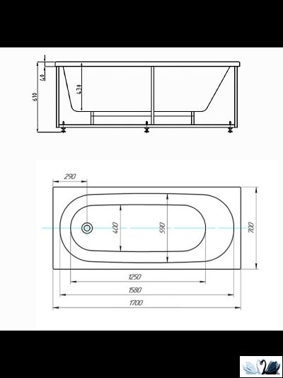 Ванна Aquatek Оберон 170x70 см, OBR170-0000165, акриловая, прямоугольная