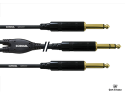 Фото разъемов на проводе Cordial CFY 1.5 VPP кабель Y-адаптер джек стерео 6.3мм—2 джека моно 6.3мм