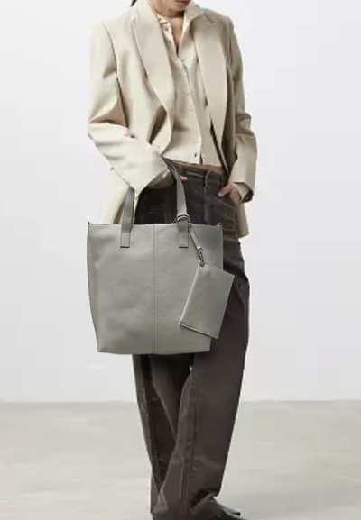 (АРТИКУЛ: 9865/9) СУМКА ЖЕНСКАЯ БОЛЬШАЯ, НАТУРАЛЬНАЯ КОЖА, СЕРАЯ, С КОШЕЛЬКОМ, РУЧКИ ЧЕРЕЗ ПЛЕЧО