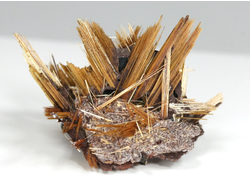 Редкость! Рутил свободного роста, сростки "звезды" золотистых игольчатых кристаллов на кристаллах гематита, Бразилия (24*15*15 мм, 2,45 г) №37910