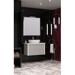 Мебель для ванной Opadiris Рубинно 90 подвесная серый глянец , со столешницей накладной раковиной "ONE"