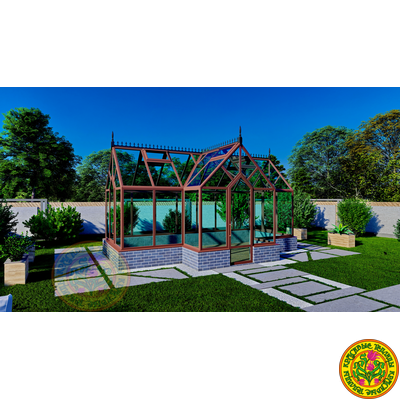 Базовая комплектация теплицы в английском стиле с холлом из стекала и алюминия ГОТИКА АРТ 6000 х 2500 мм