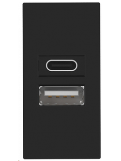 USB зарядное устройство, 2.1A, Type A + C, 1 мод., черн. (22.5х45мм)