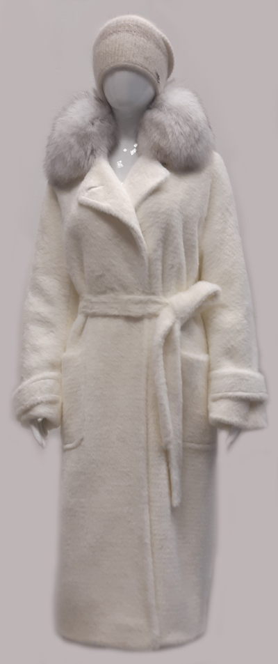 Белое пушистое пальто с меховым воротником белого цвета Арти Мода 19806