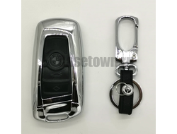 Чёрный чехол на ключ бмв f30 из кожи и металла (4 кнопки)