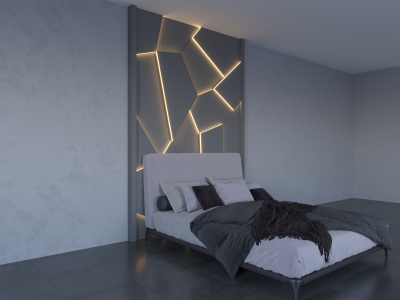 Декоративные панели имитирующие бетон из МДФ с покрытием "микроцемент" (со встроенной подсветкой, элементы произвольной конфигурации)