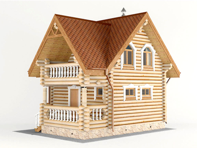 Дом-баня из бревна с балконом и террасой ДБ-11, площадь 64 м2