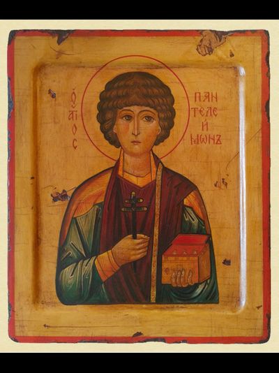 Пантелеимон Целитель, святой великомученик. Рукописная православная икона.