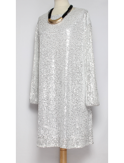 ПЛАТЬЕ-ТУНИКА НАРЯДНОЕ "РАСКЛЕШЕННОЕ ПАЙЕТКИ" белое р.46,50,52