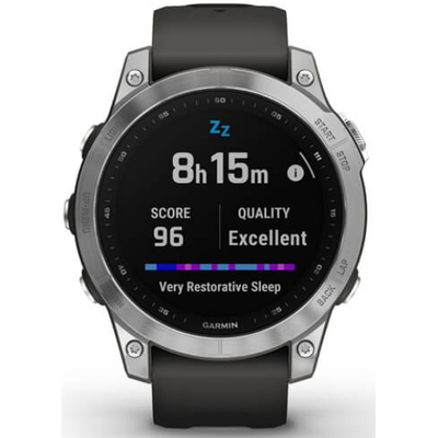 Умные часы Garmin Fenix 7 серебристый с графитовым силиконовым ремешком