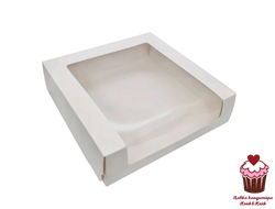 Коробка для торта белая с окном 22,5х22,5х6 см