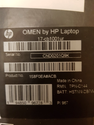 HP OMEN 17-CB1001UR ( 17.3 FHD IPS 144HZ I7-10750H RTX2070(8GB) 16GB 1024SSD )