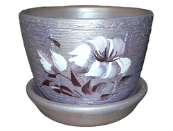 Сиреневый керамический горшок для комнатных цветов диаметр 11 см с рисунком цветок