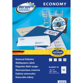 Этикетки самоклеящиеся Europe ELA049-18,52,5x29,7мм,40шт на листеА4 18 листов в упаковке