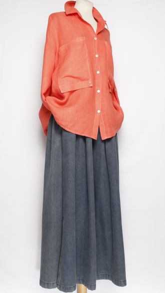 Рубашка лён "БОЛЬШИЕ КАРМАНЫ" коралл, красная  р.48-54