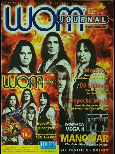 WOM Journal Magazine Junу 2002 Manowar, Mousse T, Иностранные музыкальные журналы, Intpressshop